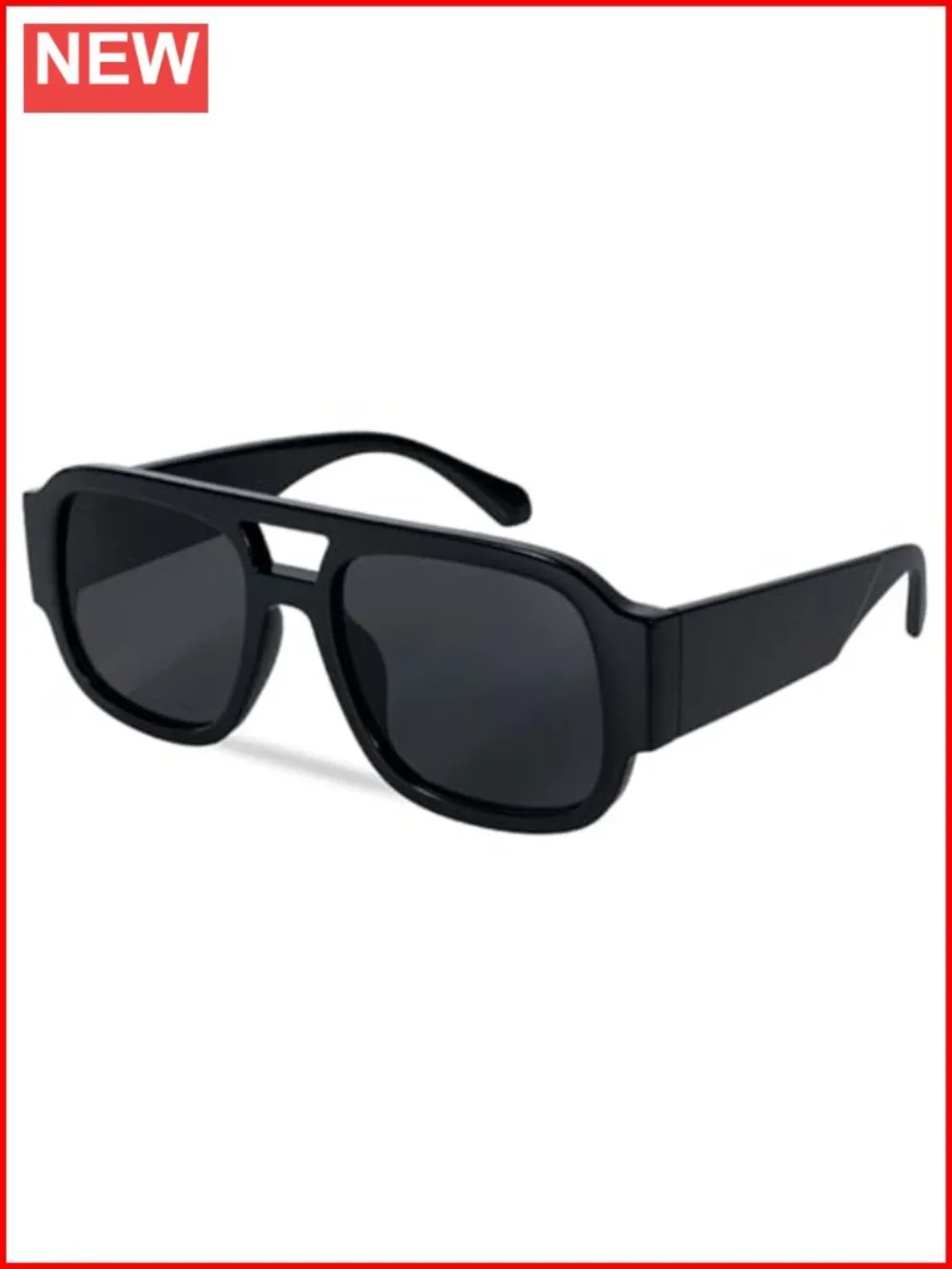 Oversized Square Aviator Sunglasses Retro Chunky Double-Bridge UV Protection